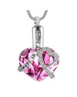 Always In My Heart Pink - Premium White Gold Plated Stainless Steel Cremation Ashes Jewellery Urn Pendant