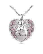 Angel Wings Mum Pink - Stainless Steel Cremation Ashes Jewellery Necklace Pendant