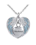 Angel Wings Husband Blue - Stainless Steel Cremation Ashes Jewellery Necklace Pendant