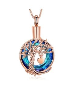 Alexandrite Tree Of Life Circle - Rose Gold Stainless Steel Cremation Ashes Jewellery Pendant