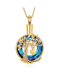 Alexandrite Tree Of Life Circle - Yellow Gold Stainless Steel Cremation Ashes Jewellery Pendant