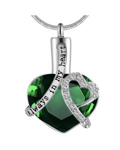 Always In My Heart Emerald - Premium White Gold Plated Stainless Steel Cremation Ashes Jewellery Urn Pendant