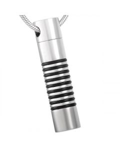 Black Stripe Cylinder - Stainless Steel Cremation Ashes Urn Pendant