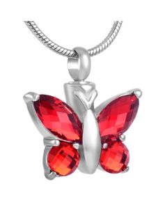 Blissful Butterfly Ruby - Stainless Steel Cremation Ashes Jewellery Pendant