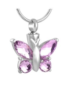 Blissful Butterfly Pink Tourmaline - Stainless Steel Cremation Ashes Pendant