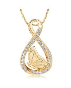 Butterfly Infinity - Yellow Gold Stainless Steel Cremation Ashes Jewellery Urn Pendant