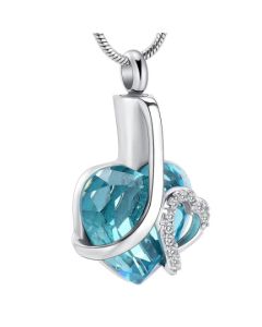 Crystal Azure Heart -Stainless Steel Cremation Ashes Jewellery Urn Pendant