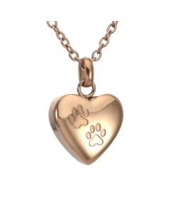 Double Pet Paw Heart - Rose Gold Stainless Steel Cremation Ashes Memorial Pendant