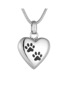 Double Pet Paw Heart - Stainless Steel Cremation Ashes Memorial Pendant