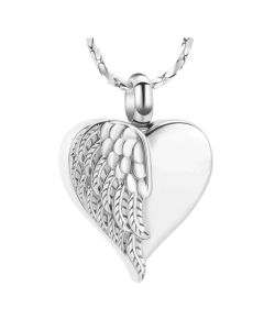 Feathered Wing Heart -Stainless Steel Cremation Ashes Jewellery Urn Pendant