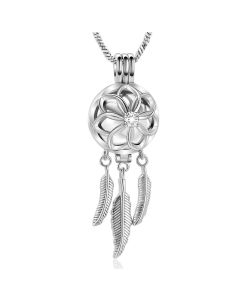 Flower Dreamcatcher Urn Locket - Stainless Steel Cremation Ashes Jewellery Urn Pendant