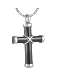 Handsome Black Cross - Stainless Steel Ash Holder Pendant