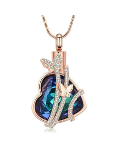 Iridescent Butterfly Blue Heart - Rose Gold Stainless Steel Cremation Ashes Jewellery Urn Pendant