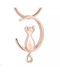 Slide Cat Moon Rose Gold - Stainless Steel Cremation Ashes Jewellery Pendant