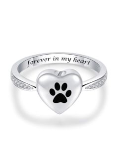 Paw Print Heart Ring - Stainless Steel Cremation Ashes Jewellery Pet Memorial Keepsake