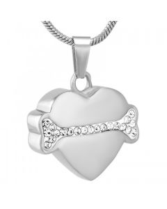 Sparkle Bone Pet Heart - Stainless Steel Pet Cremation Ashes Memorial Pendant