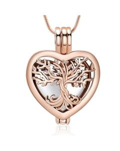 Tree of Life Heart Locket - Rose Gold & Silver Stainless Steel Cremation Ashes Jewellery Urn Pendant