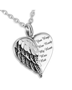 Your Wings Were Ready Heart -Stainless Steel Cremation Ashes Jewellery Urn Pendant