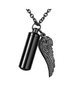 Cylinder Wing Charm Black - Stainless Steel Cremation Ashes Pendant